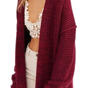 Free people Oversized High Hopes Chunky Knit Sweater Burgundy / Red Size m